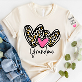 Lofaris Pink Leopard Valentine Heart Grandma And Kids T - Shirt